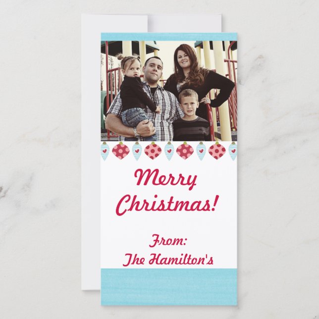 4x8 Polka dot Christmas Ornaments PHOTO Card (Front)