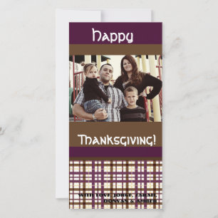 4x8 Purple & Brown Plaid PHOTO Thanksgiving Card
