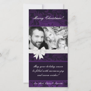 4x8 Purple Floral Bow Ribbo PHOTO Christmas Card
