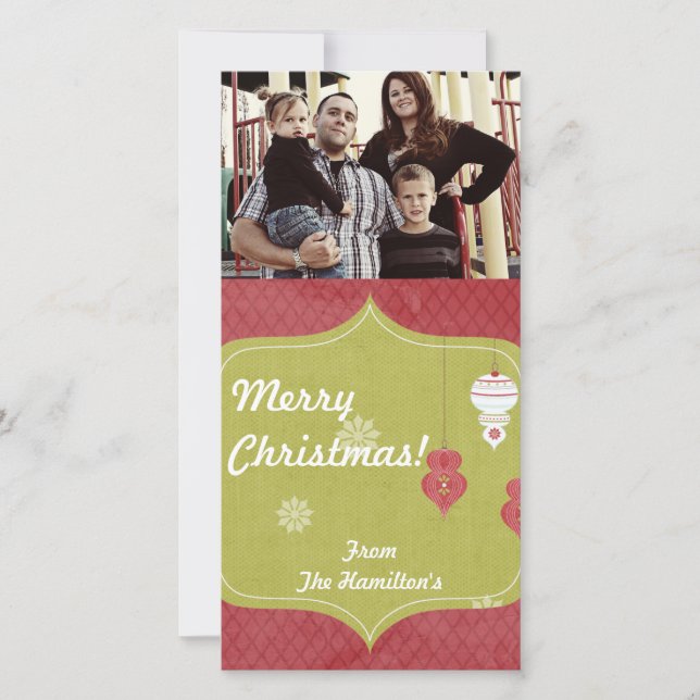 4x8 Red White Christmas Ornaments PHOTO Card (Front)