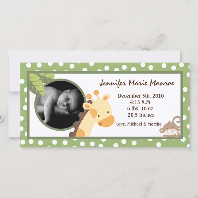 4x8 Safari Adventure Photo Birth Announcement (Front)