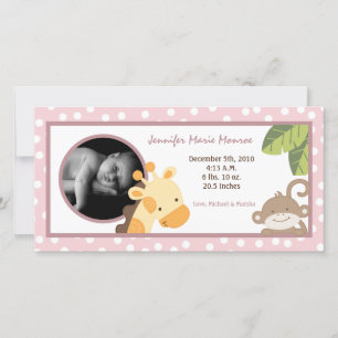 4x8 Safari Adventure Photo Birth Announcement Pink