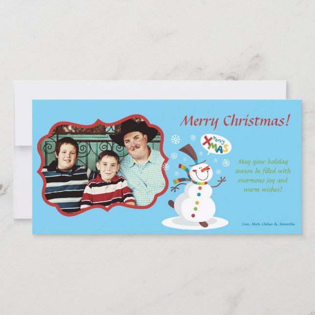 4x8 Snowman Snowflake PHOTO XMAS Christmas Card (Front)