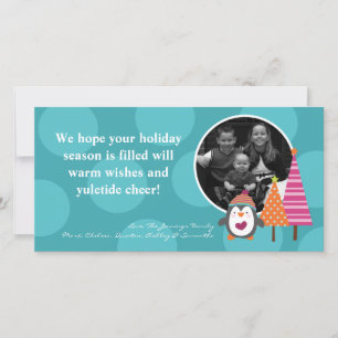 4x8 Teal Penguin Tree Polka PHOTO Christmas Card