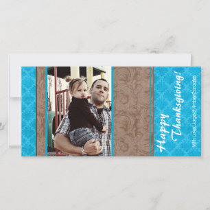 4x8 Turquoise and Brown Floral Thanksgiving Card