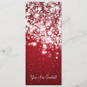 4x9.25 Elegant Wedding Sparkling Wave Red Invitation