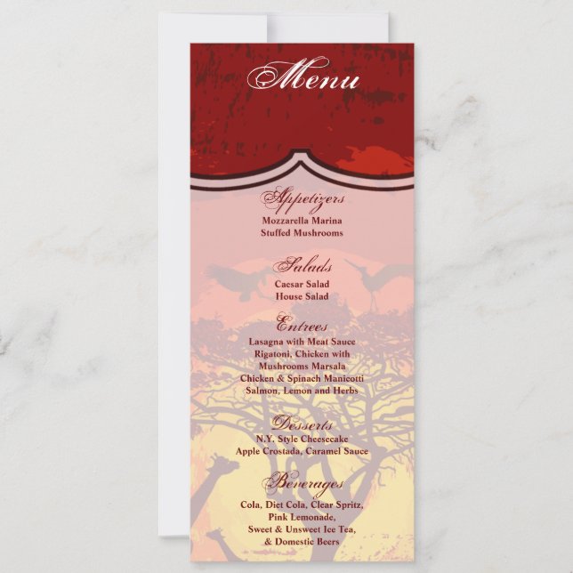 4x9.25 Menu Cards African Safari Giraffe Sun (Front)