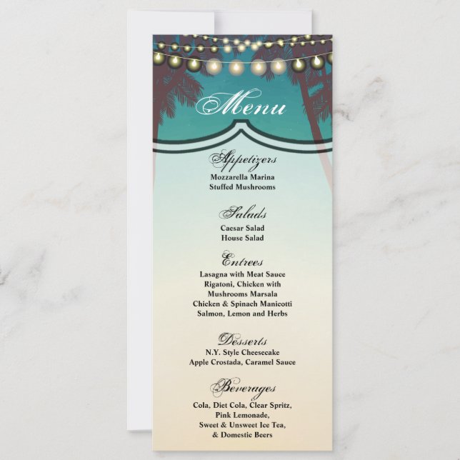 4x9.25 Menu Cards Beach Sunset Palm Trees String L (Front)