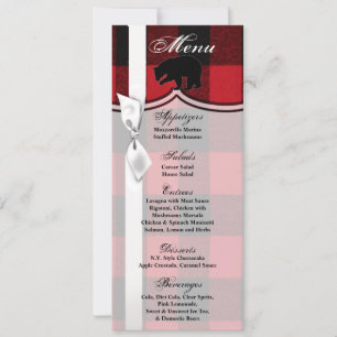 4x9.25 Menu Cards Red Buffalo Plaid Bear Black
