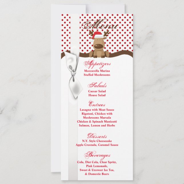 4x9.25 Menu Cards Reindeer Christmas XMAS Polka Do (Front)
