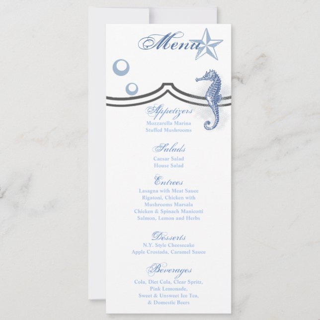 4x9.25 Menu Cards Seahorse Sea Ocean Beach (Front)