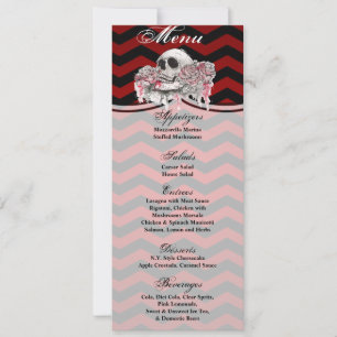 4x9.25 Menu Cards skull Rose Gothic Chevron red bl