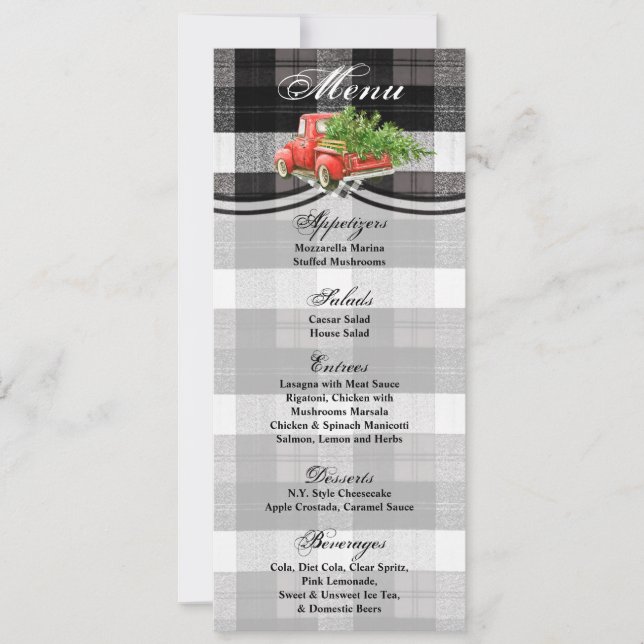 4x9.25 Menu Cards XMAS Truck Buffalo Plaid Black (Front)