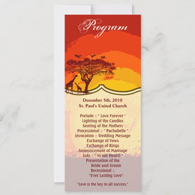 4x9.25 Program Cards African Safari Giraffe Sun (Front)