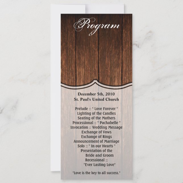 4x9.25 Program Cards Barn Wood Country Rustic (Front)