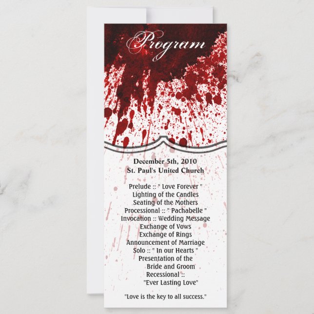 4x9.25 Program Cards Blood Splatter Vampire Gothic (Front)