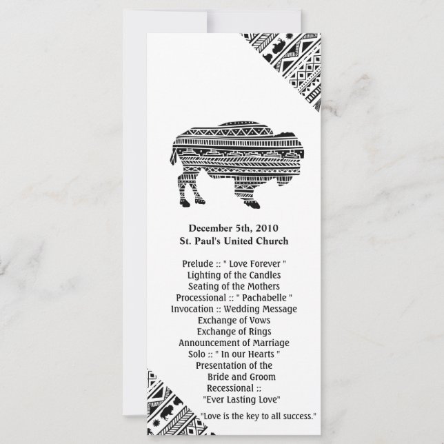 4x9.25 Program Cards Boho Buffalo Tribal Pattern B (Front)