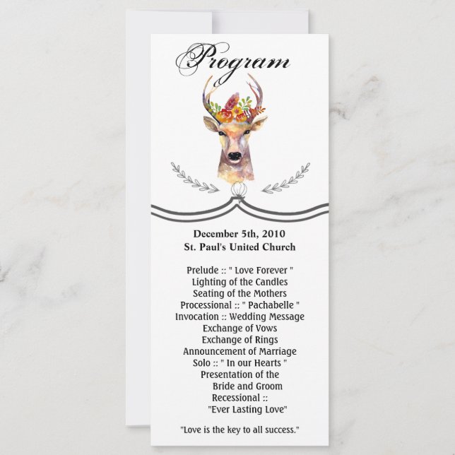 4x9.25 Program Cards  Boho Deer Buck Head Browning (Front)