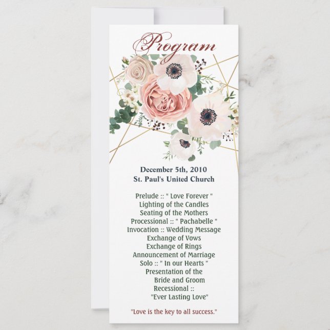 4x9.25 Program Cards Geometric Garden Rose Anemone (Front)