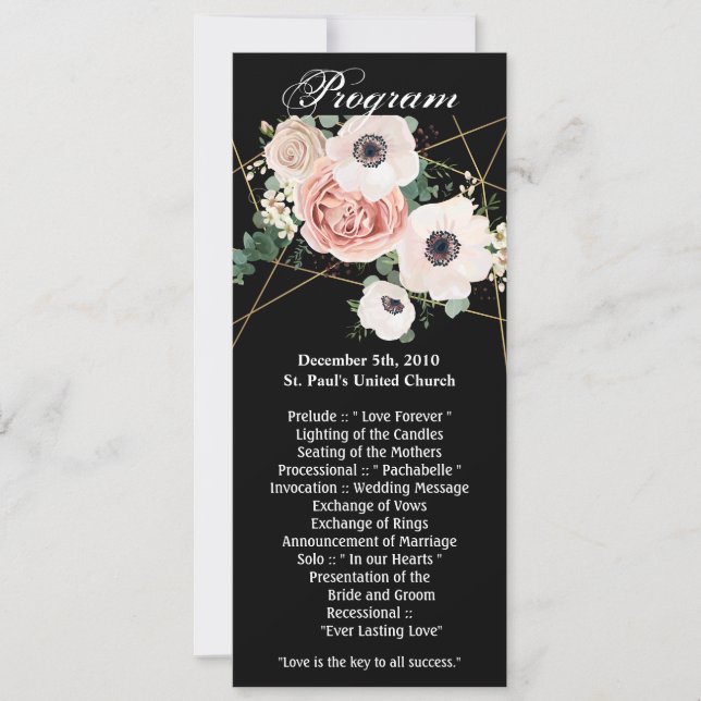 4x9.25 Program Cards Geometric Garden Rose Black (Front)