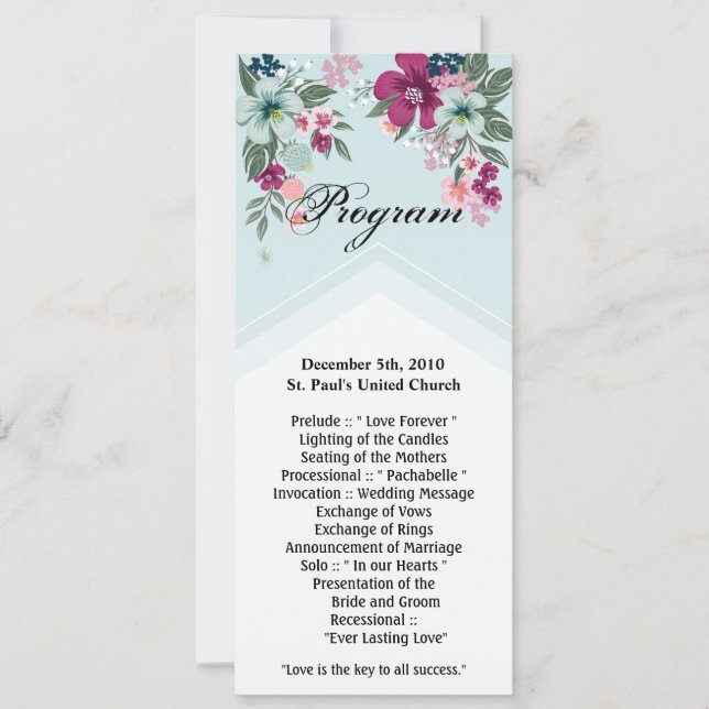 4x9.25 Program Cards Tropical Flower on Blue Ombre (Front)