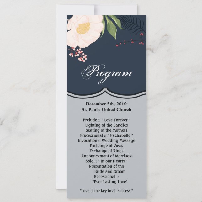 4x9.25 Program Cards White Floral Flowers on Dark (Front)