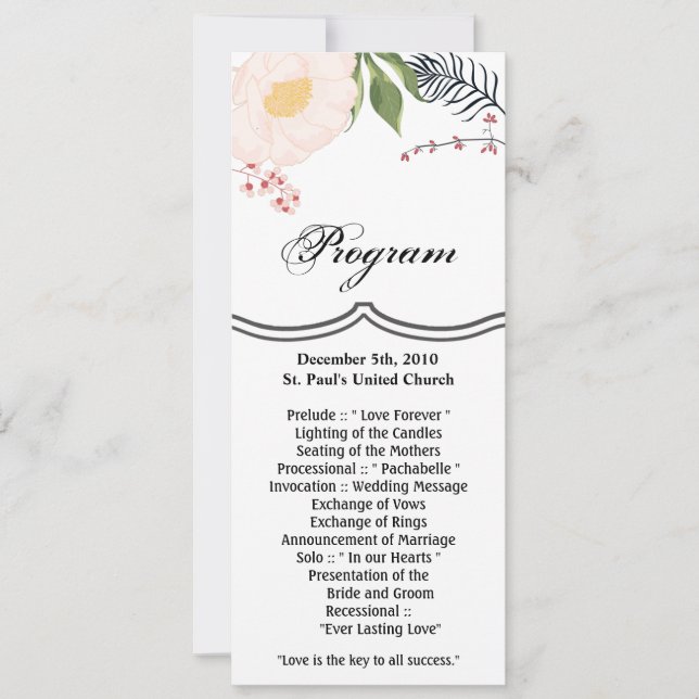 4x9.25 Program Cards White Floral Flowers on White (Front)