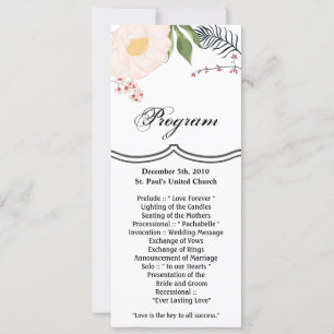 4x9.25 Program Cards White Floral Flowers on White