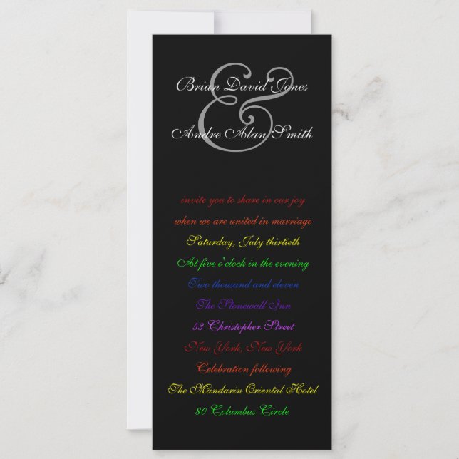 4x9 Gay Wedding Rainbow LGBT Pride Metallic Paper Invitation (Front)