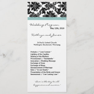 4x9 Wedding Program - Black Damask Blue Programme