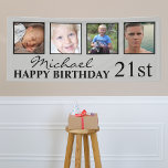 4x Photo Collage Happy Birthday Age For Him Banner<br><div class="desc">Planning a party for the guy in your life, looking for a modern, stylish banner to decorate the venue. Then this masculine Happy Birthday banner, featuring 4 photos is the perfect buy! Easily personalised by adding your 4 favourite photos, and the text. If your feeling creative you can customise further...</div>