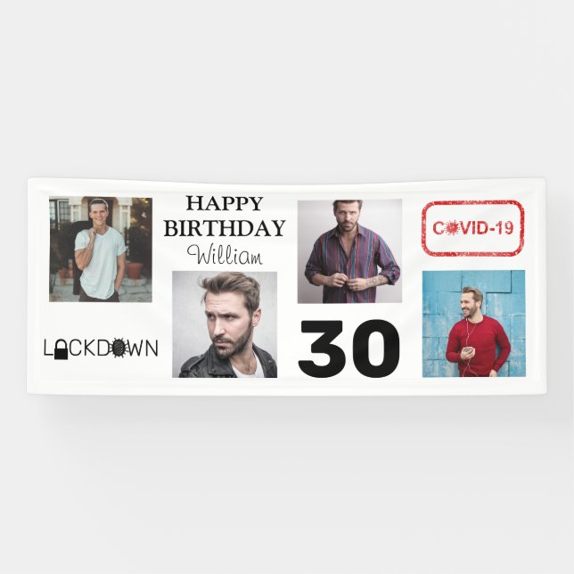 4x Photo Collage Lockdown Happy Birthday Banner (Horizontal)