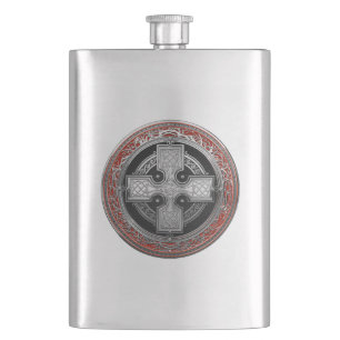 [500] Ancient Celtic Sacred Silver Knot Cross Hip Flask