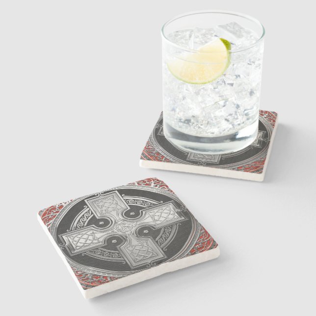 [500] Ancient Celtic Sacred Silver Knot Cross Stone Coaster (Side)