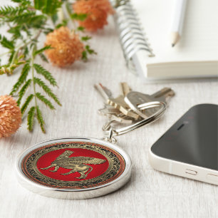 [500] Assyrian Winged Bull - Gold Lamassu Key Ring