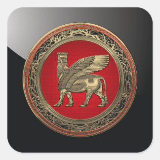 [500] Assyrian Winged Bull - Gold Lamassu Square Sticker