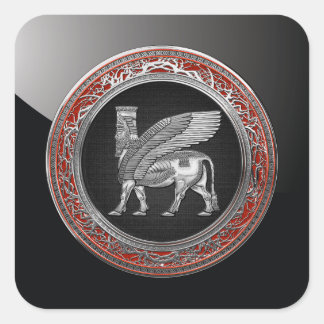 [500] Assyrian Winged Bull - Silver Lamassu Square Sticker