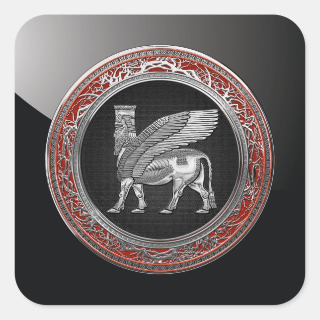[500] Assyrian Winged Bull - Silver Lamassu Square Sticker (Front)