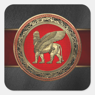 [500] Assyrian Winged Lion - Gold Lamassu Square Sticker