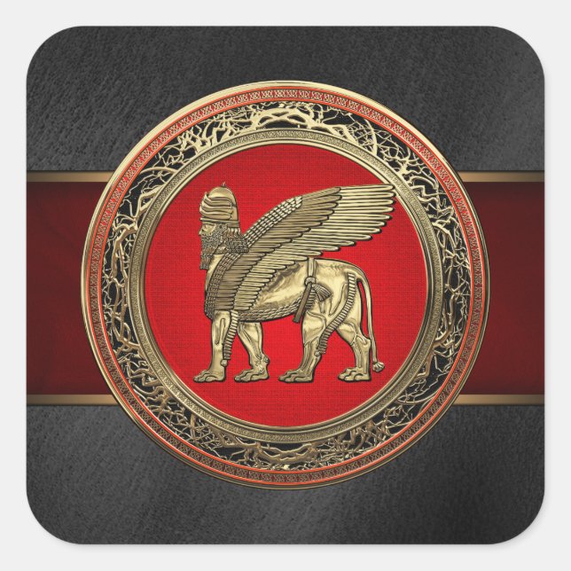[500] Assyrian Winged Lion - Gold Lamassu Square Sticker (Front)