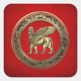 [500] Assyrian Winged Lion - Gold Lamassu Square Sticker