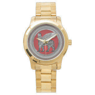 [500] Assyrian Winged Lion: Silver & Black Lamassu Watch