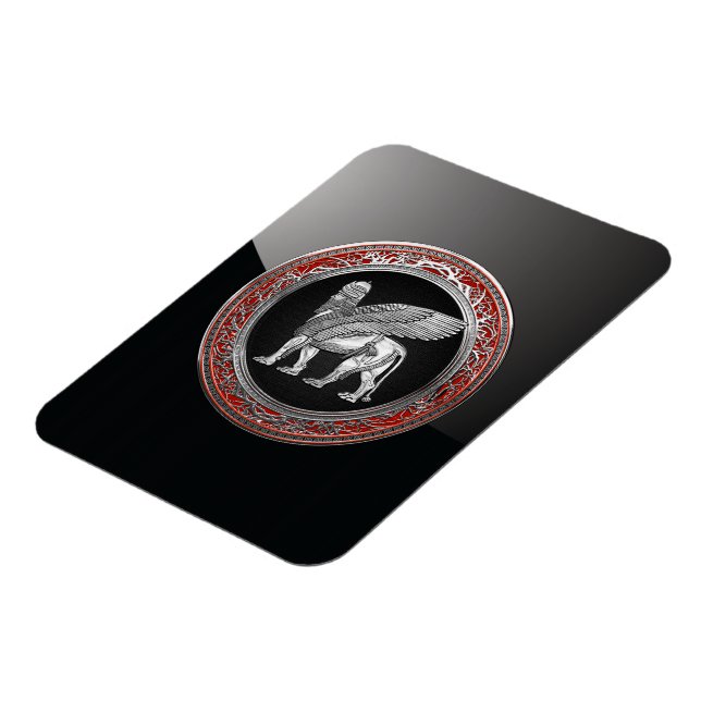 [500] Assyrian Winged Lion - Silver Lamassu Magnet (Left Side)