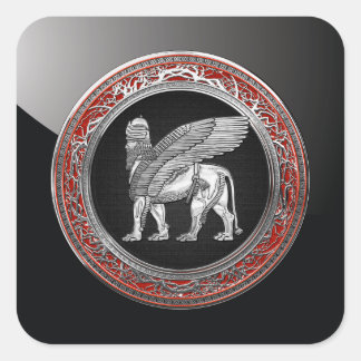 [500] Assyrian Winged Lion - Silver Lamassu Square Sticker