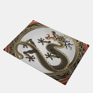 [500] Black and Gold Sacred Eastern Dragon Doormat