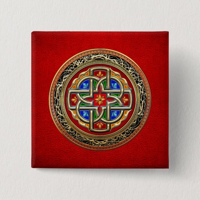 [500] Celtic Cross [Gold+Enamel] 15 Cm Square Badge (Front)