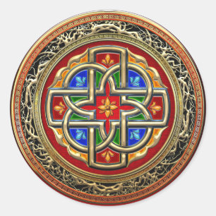 [500] Celtic Cross [Gold+Enamel] Classic Round Sticker