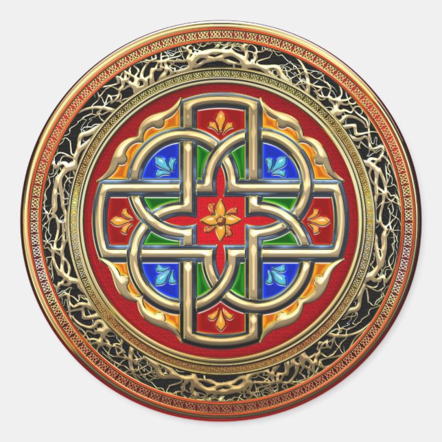 [500] Celtic Cross [Gold+Enamel] Classic Round Sticker (Front)