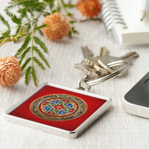 [500] Celtic Cross [Gold+Enamel] Key Ring