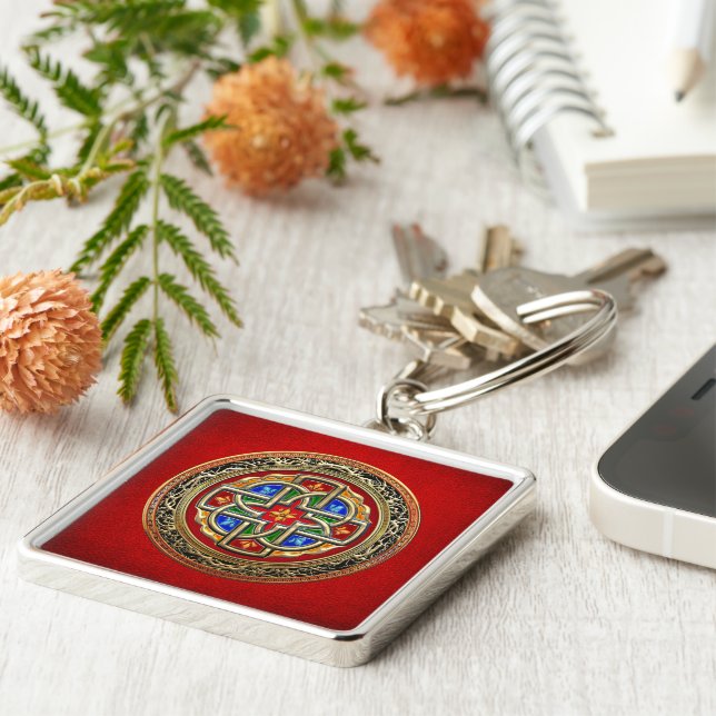 [500] Celtic Cross [Gold+Enamel] Key Ring (Side)